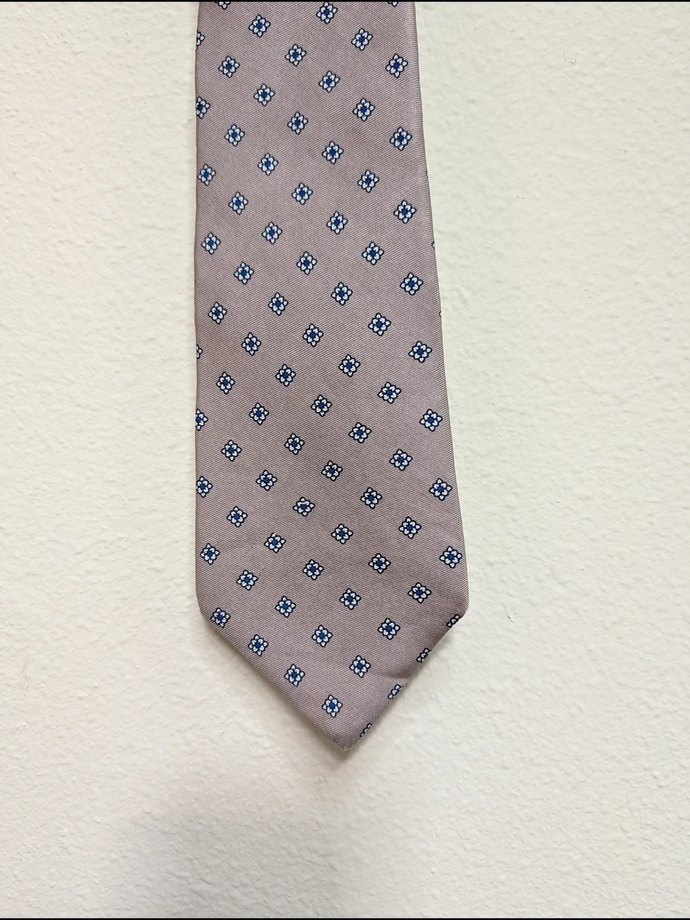 Anthony Foxx Tie Taupe Mauve Blue Diamond Floral Foulard Classic Mens‎ Necktie
